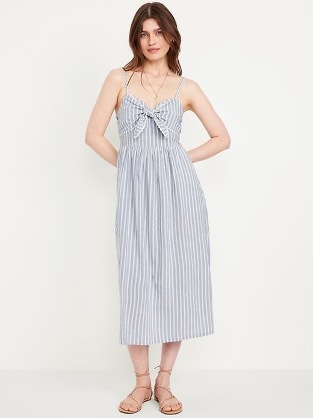 Old Navy Fit & Flare Tie-Front Seersucker Midi Dress